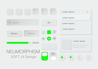 3D Neumorphic Soft UI Design. 3D Bottons.