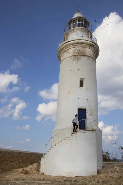 Beautiful White Lighthouse Greece — Stock Photo, Image