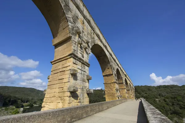 Details Des Antiken Römischen Aquädukts Pont Gard Und Der Viaduktbrücke — Stockfoto