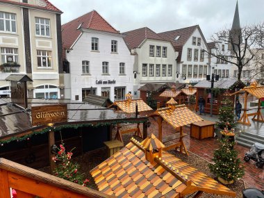 Germany, Lingen - December 10, 2023: Decorated Christmas market in the old center of Lingen, Germany.