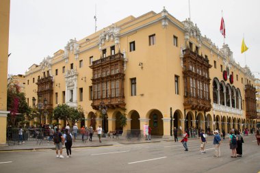 Lima, Peru - 25 Aralık 2023: Lima Tarihi Merkezi 'nde Koloni tarzı binalar.