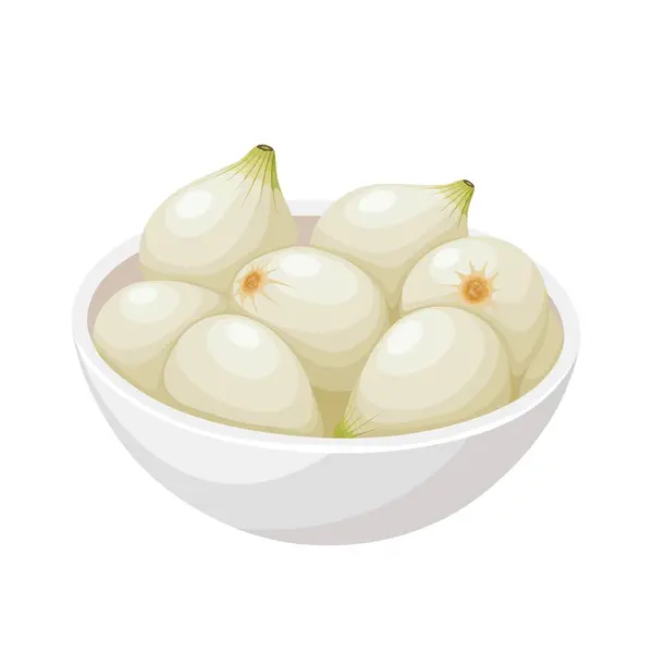 stock vector Vector illustration of pearl onions in a bowl, also known as button onions, baby onions or silverskin onions, isolated on white background.