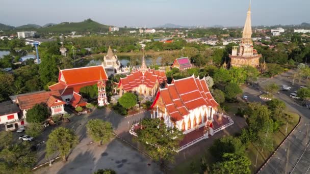 Aerial Drone View Wat Chalong Thai Buddhist Temple Located Phuket — Stock Video
