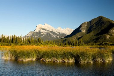 Canadian landscape of mount rundle and vermillion lakes located in banff national park in Alberta, Canada.