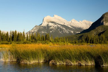 Canadian landscape of mount rundle and vermillion lakes located in banff national park in Alberta, Canada.