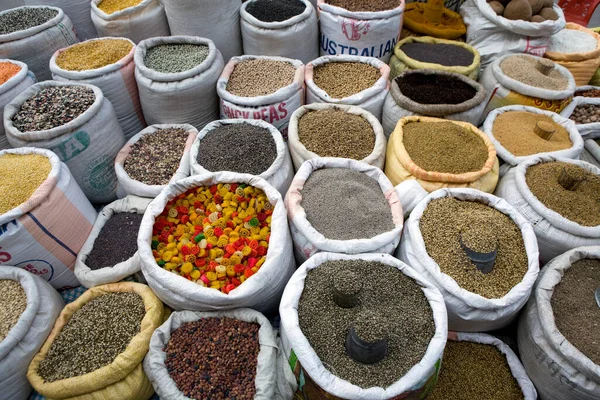 stock image Pokhara, Nepal - October 19, 2012: Spices and herbs at a spice market in Pokhara, Nepal.