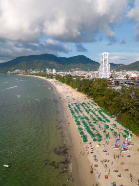 Drone aerial view of Patong Beach in Phuket, Thailand.