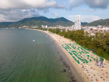 Drone aerial view of Patong Beach in Phuket, Thailand.