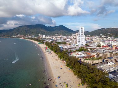 Drone aerial view of Patong Beach in Phuket, Thailand.