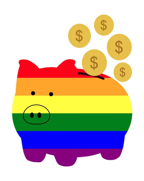 Ilustração Gráfica Banco Porquinho Arco Íris Gay Com Moeda Dólar — Fotografia de Stock