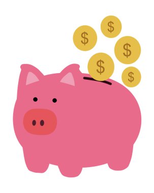 Beyaz arka planda izole edilmiş, Amerikan dolarına sahip domuz kumbarasının grafiksel çizimi. Finansal tasarruf ve yatırım kavramı.