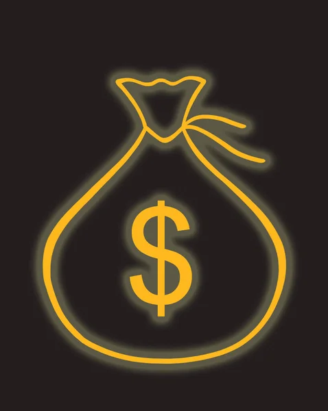 Money Bag Dollar Money Sign Neon Light Glow Black Background — Stock Photo, Image