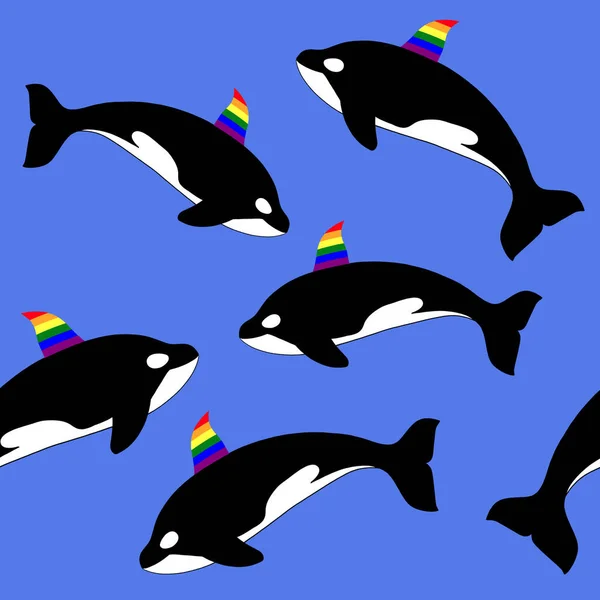 Ballena Asesina Orcas Con Aleta Dorsal Arco Iris Orgullo Gay —  Fotos de Stock