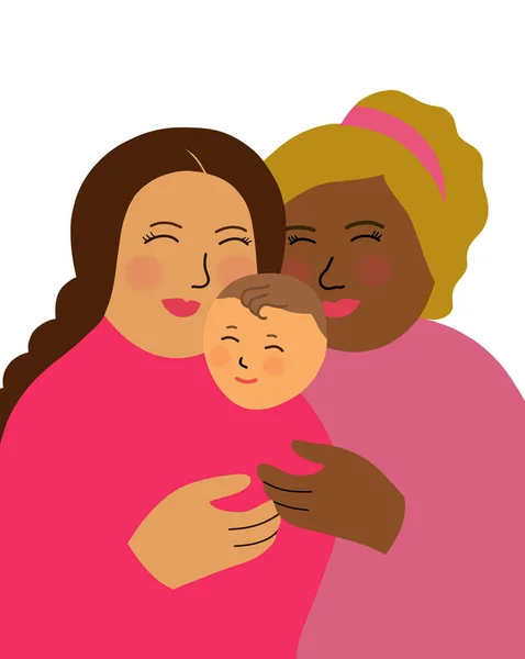 Glückliche Lesbische Eltern Die Ein Kind Zusammenhalten Glückliches Familienkonzept Illustration — Stockfoto