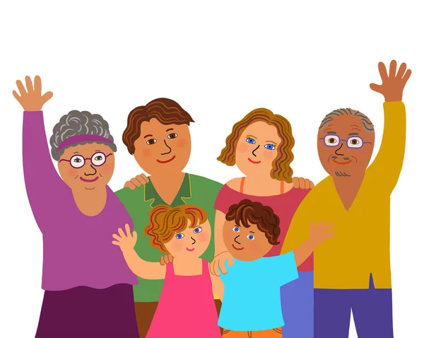 Egy Csoport Boldog Többnemzetiségű Család Fiatal Szülők Gyerekek Nagyszülők Együtt — Stock Fotó