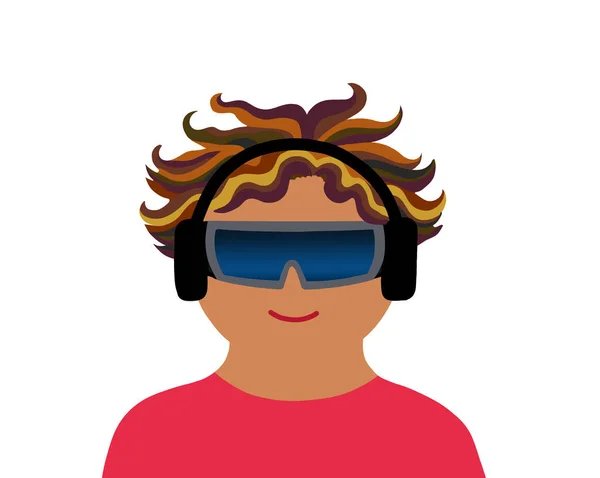 一个戴着虚拟现实耳机和耳机听音乐的年轻人 促进精神健康和健康的替代技术疗法 — 图库照片