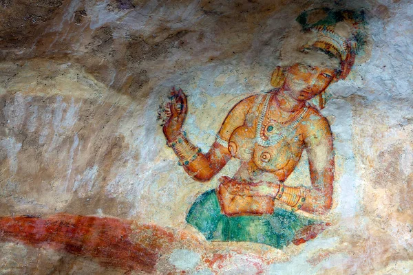 stock image Dambulla, Sri Lanka - February 8, 2010: Fresco at Sigiriya or Sinhagiri an ancient rock fortress located in the northern Matale District near the town of Dambulla in the Central Province, Sri Lanka.