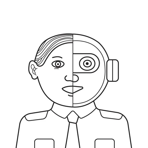Ofis Çalışanı Üniforması Içinde Yapay Zeka Teknolojisiyle Konuşan Bir Cyborg — Stok fotoğraf