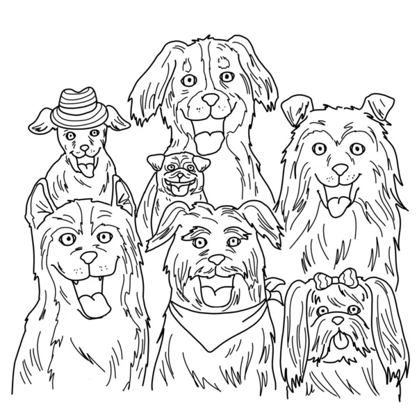 Grupp Glada Hund Ansikte Leende Och Glad Illustration Hand Ritning — Stockfoto