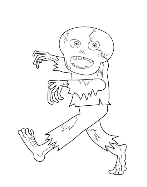 一个快乐可怕的僵尸走来走去 黑白分明的滑稽卡通画 — 图库照片