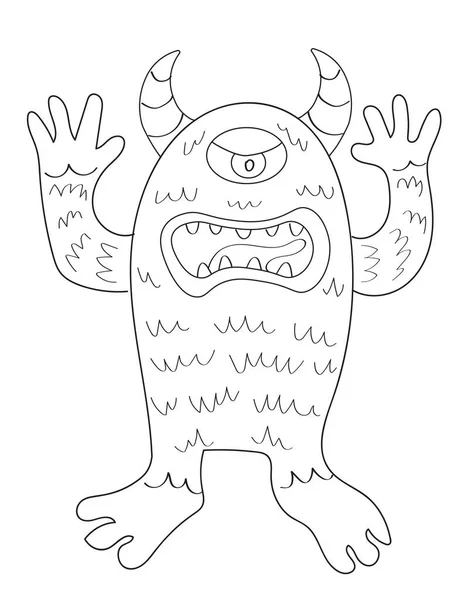 Enge Halloween Eenogige Monster Met Hoorns Scherpe Tanden Schattig Spookachtig — Stockfoto