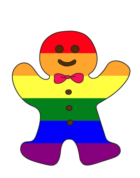 Cute clipart cartoon drawing of gay pride Christmas gingerbread man cookies isolated on white background.