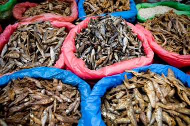 Cebu City, Filipinler 'deki Karbon Pazarı' nda kurutulmuş balık sergileniyor..