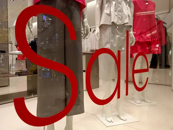 stock image Kuala Lumpur, Malaysia - February 14, 2024: Interior view of a store with a sale sign on window in Pavilion shopping center a luxury shopping mall located in Kuala Lumpur, Malaysia.