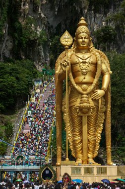 Batu Caves is a mogote with a series of limestone caves in Malaysia. The cave complex contains many Hindu temples, the most popular of which is a shrine dedicated to Hindu god Murugan. clipart