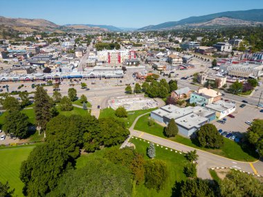 Vernon, Canada - September 1, 2024: Drone aerial view of Polson Park in the city of Vernon located in the Okanagan Valley, British Columbia, Canada. clipart