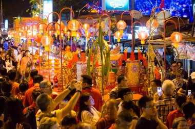 Georgetown, Penang, Malaysia - February 4, 2017: Celebrating the Jade Emperor's Birthday also known as Hokkien New Year or Thnee Kong Seh  in Hokkien falls on the ninth day of Chinese New Year.  clipart