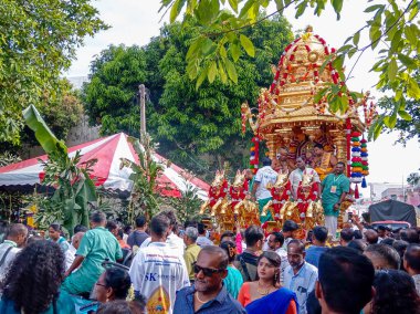 Penang, Malezya - 10 Şubat 2025: Hindu dindarlar Thaipusam kutlamaları sırasında Hindu tanrısı Lord Muruga 'nın törensel ibadetini kutladılar.