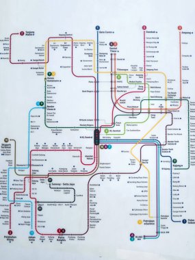 Kuala Lumpur, Malezya - 13 Şubat 2024: Kuala Lumpur, Malezya 'daki Hızlı KL tren istasyonlarının haritası.