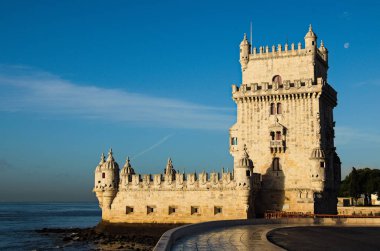 Ancient Tower of Belem (Torre de Belem) is notable landmark of Lisbon. Famous touristic place and travel destination in Europe. Located in the civil parish of Santa Maria de Belem in Lisbon, Portugal.