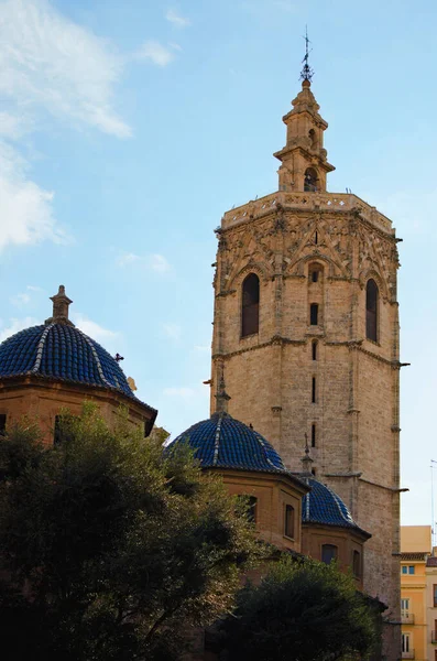 Närbild Visa Det Antika Tornet Miguelete Eller Micalet Valencias Katedral — Stockfoto