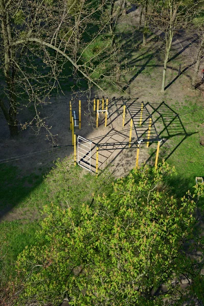 Luftaufnahme Eines Leeren Außensportplatzes Für Kinder Und Junge Erwachsene Trainingsplatz — Stockfoto