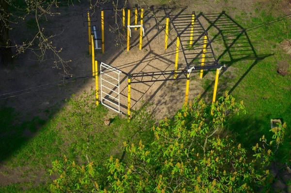 Luftaufnahme Eines Leeren Außensportplatzes Für Kinder Und Junge Erwachsene Trainingsplatz — Stockfoto