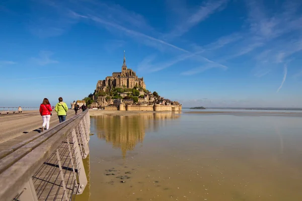 Szcenikus Táj Kilátás Ikonikus Mérföldkő Normandiában Franciaországban Mont Saint Michel — Stock Fotó