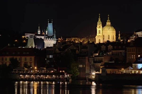 Astonishing Night Lights Landscape Prague Downtown Picturesque Illuminated Ancient Buildings — Stock Photo, Image