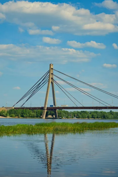 Vista Panoramica Del Ponte Sul Fiume Dnipro Kiev Ucraina Ponte — Foto Stock
