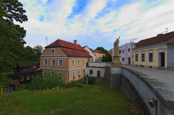 Cidade Pitoresca Manhã Cidade Telc República Checa Edifícios Coloridos Longo — Fotografia de Stock