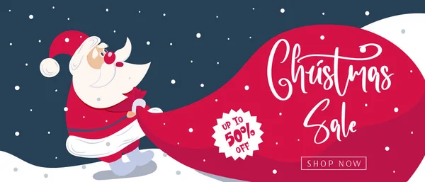 Vendita Banner Natalizio Con Babbo Natale Testo Lettering Disegnato Mano — Vettoriale Stock