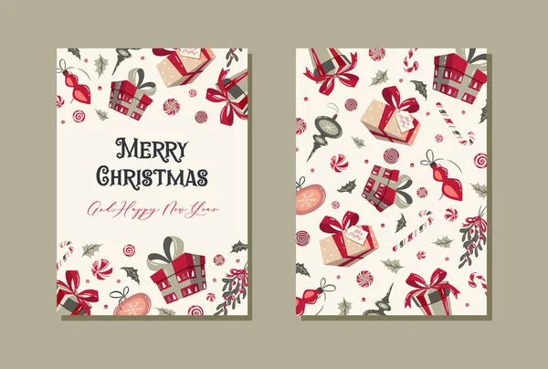 Cartes Joyeux Noël Joyeuses Fêtes Modèles Artistiques Universels Modernes Illustration — Image vectorielle