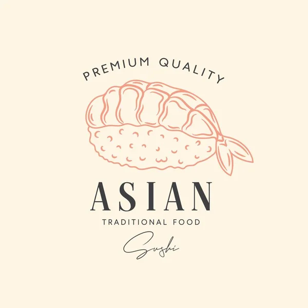 Comida Asiática Muestra Abstracta Símbolo Plantilla Logo Sushi Dibujado Mano — Archivo Imágenes Vectoriales