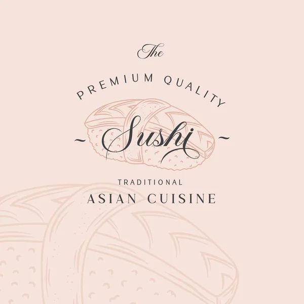 Plantilla Logotipo Abstracto Comida Asiática Rollo Sushi Sashimi Dibujado Mano — Archivo Imágenes Vectoriales
