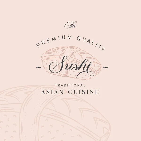 Plantilla Logotipo Abstracto Comida Asiática Rollo Sushi Sashimi Dibujado Mano — Archivo Imágenes Vectoriales