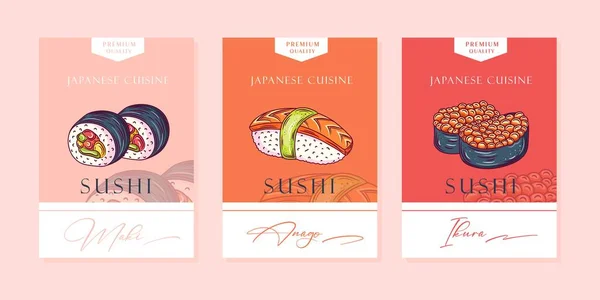 Азиатский Продовольственный Абстракт Hand Drawn Sushi Sashimi Roll Modern Typography — стоковый вектор