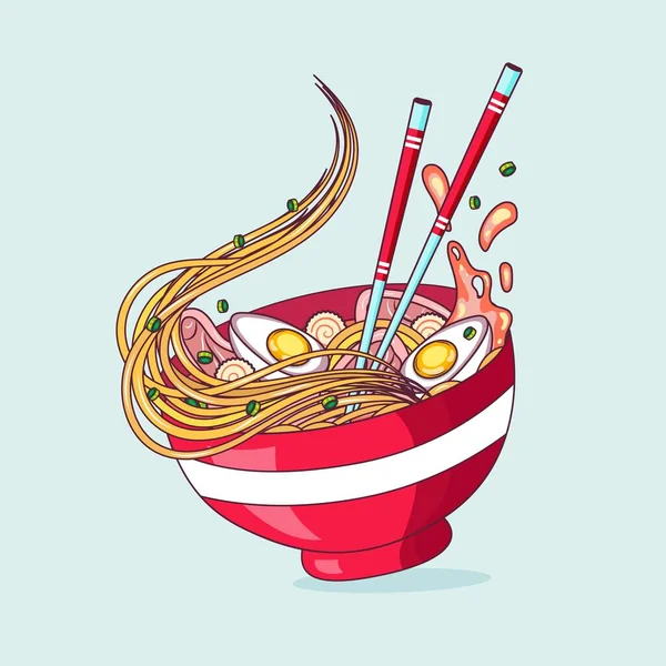 Miso Ramen Noodle Chopsticks Απομονωμένο Φορέα Κινουμένων Σχεδίων — Διανυσματικό Αρχείο