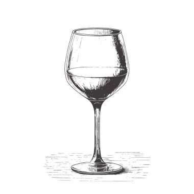 Vector illustration of a wine glass. Engraving technique.