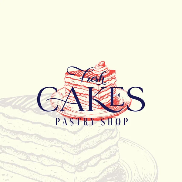 Pastry Shop Abstract Sign Symbol Logo Template 케이크와 타이포그래피의 조각이다 — 스톡 벡터